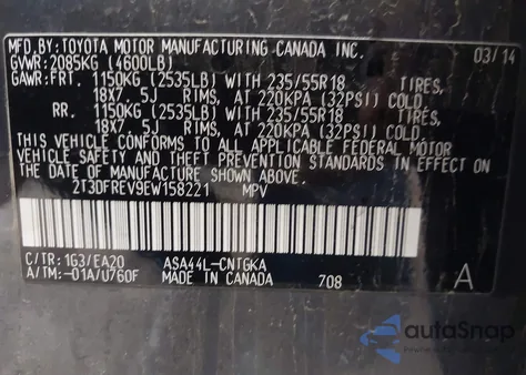 2014 Toyota Rav4 Limited from USA, damaged, VIN 2T3DFREV9EW158221